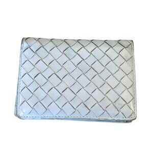 Bottega Veneta Woven Leather Card Holder Wallet Light Blue Italy